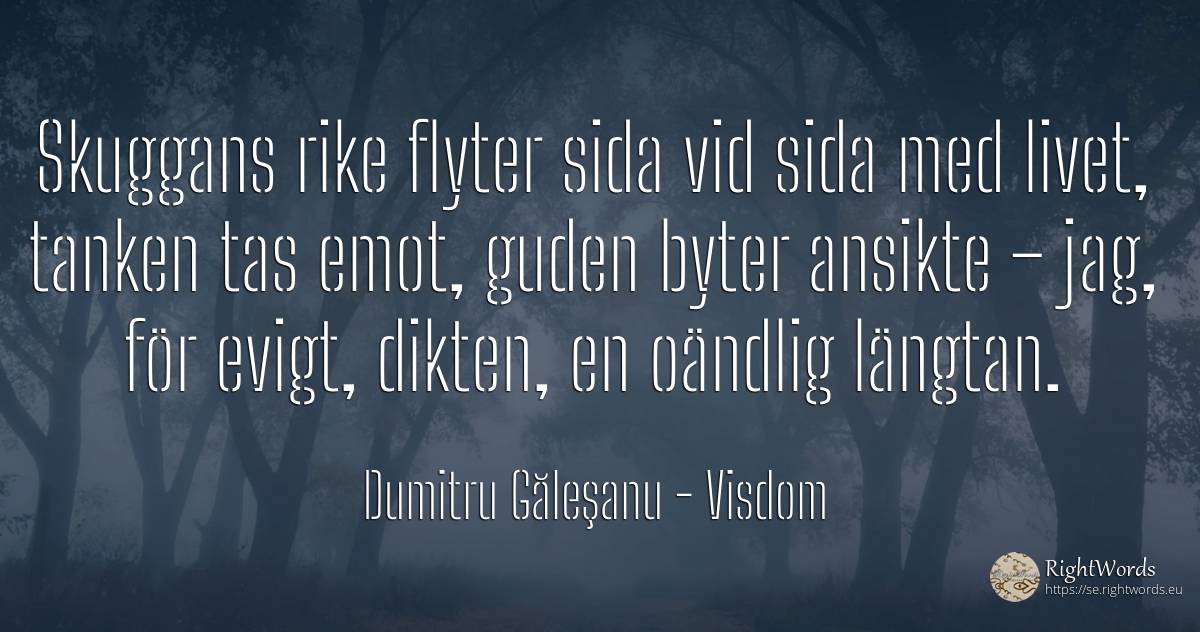 Skuggans imperium rinner i takt med livet, tanken... - Dumitru Găleşanu, citat om visdom