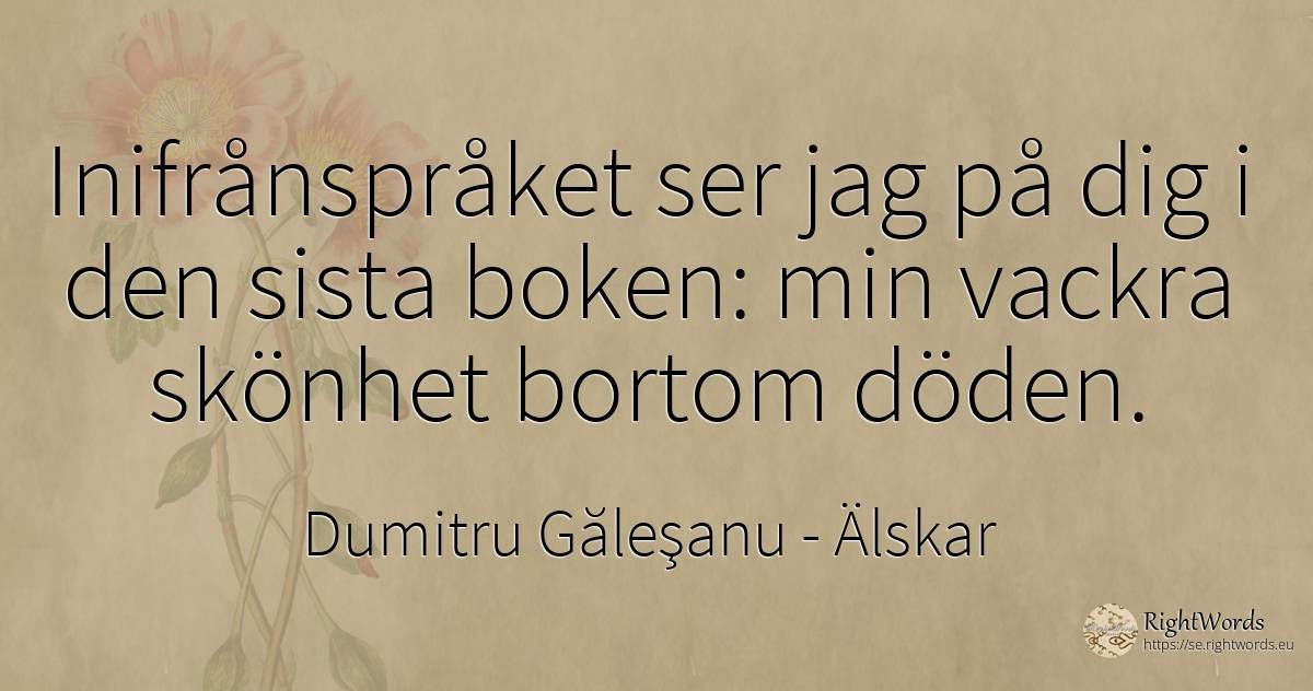 Inifrånspråket ser jag på dig i den sista boken: min... - Dumitru Găleşanu, citat om älskar