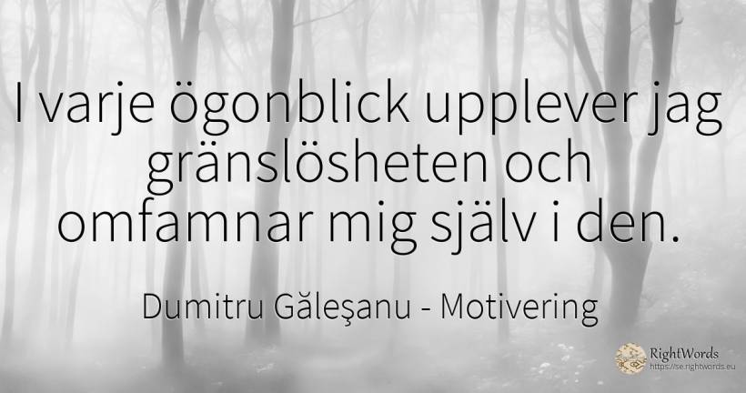 I varje ögonblick upplever jag gränslösheten och omfamnar... - Dumitru Găleşanu, citat om motivering