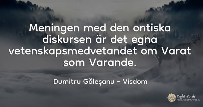 Meningen med den ontiska diskursen är det egna... - Dumitru Găleşanu, citat om visdom