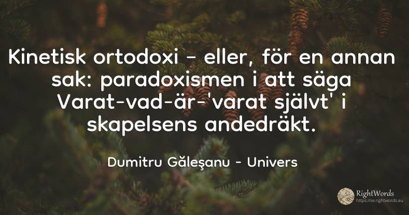 Kinetisk ortodoxi – eller, för en annan sak: paradoxismen... - Dumitru Găleşanu, citat om univers