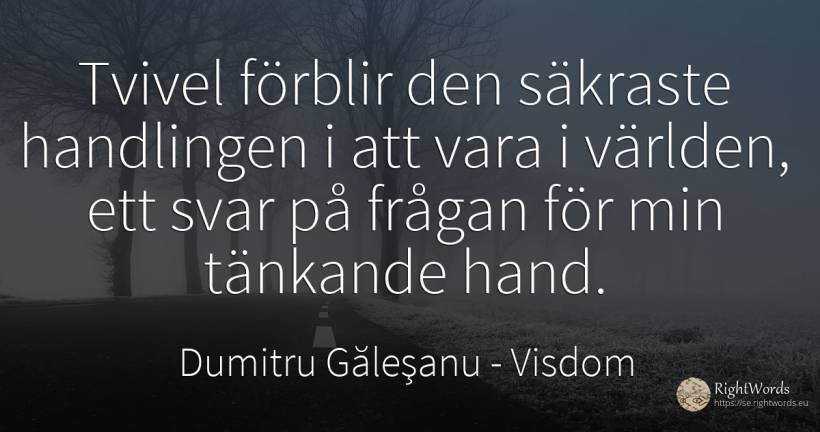 Tvivel förblir den säkraste handlingen i att vara i... - Dumitru Găleşanu, citat om visdom