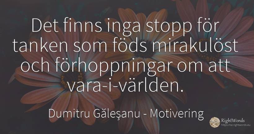 Det finns inga stopp för tanken som föds mirakulöst och... - Dumitru Găleşanu, citat om motivering