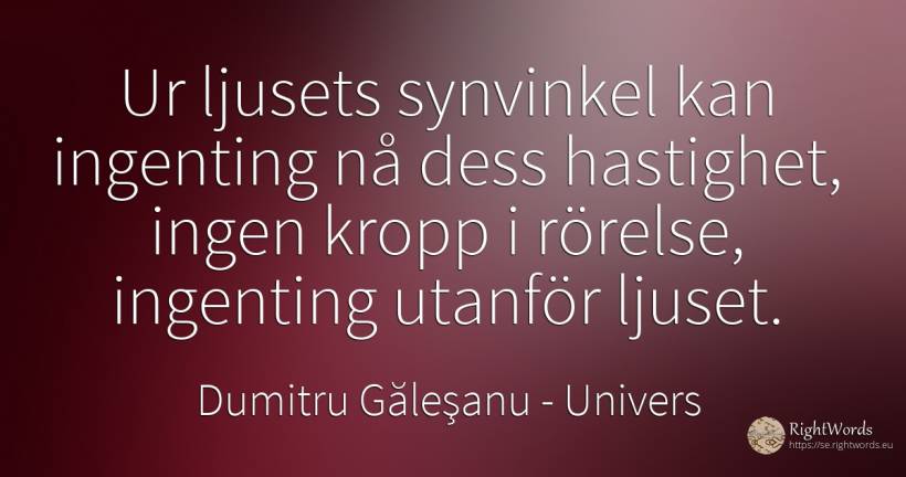 Ur ljusets synvinkel kan ingenting nå dess hastighet, ... - Dumitru Găleşanu, citat om univers