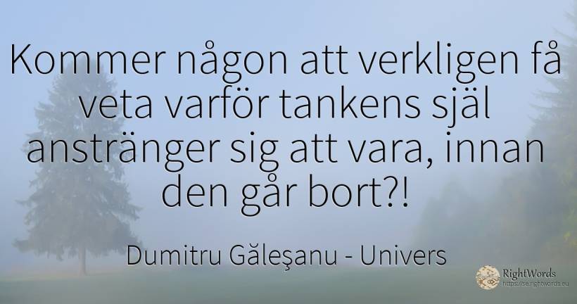 Kommer någon att verkligen få veta varför tankens själ... - Dumitru Găleşanu, citat om univers